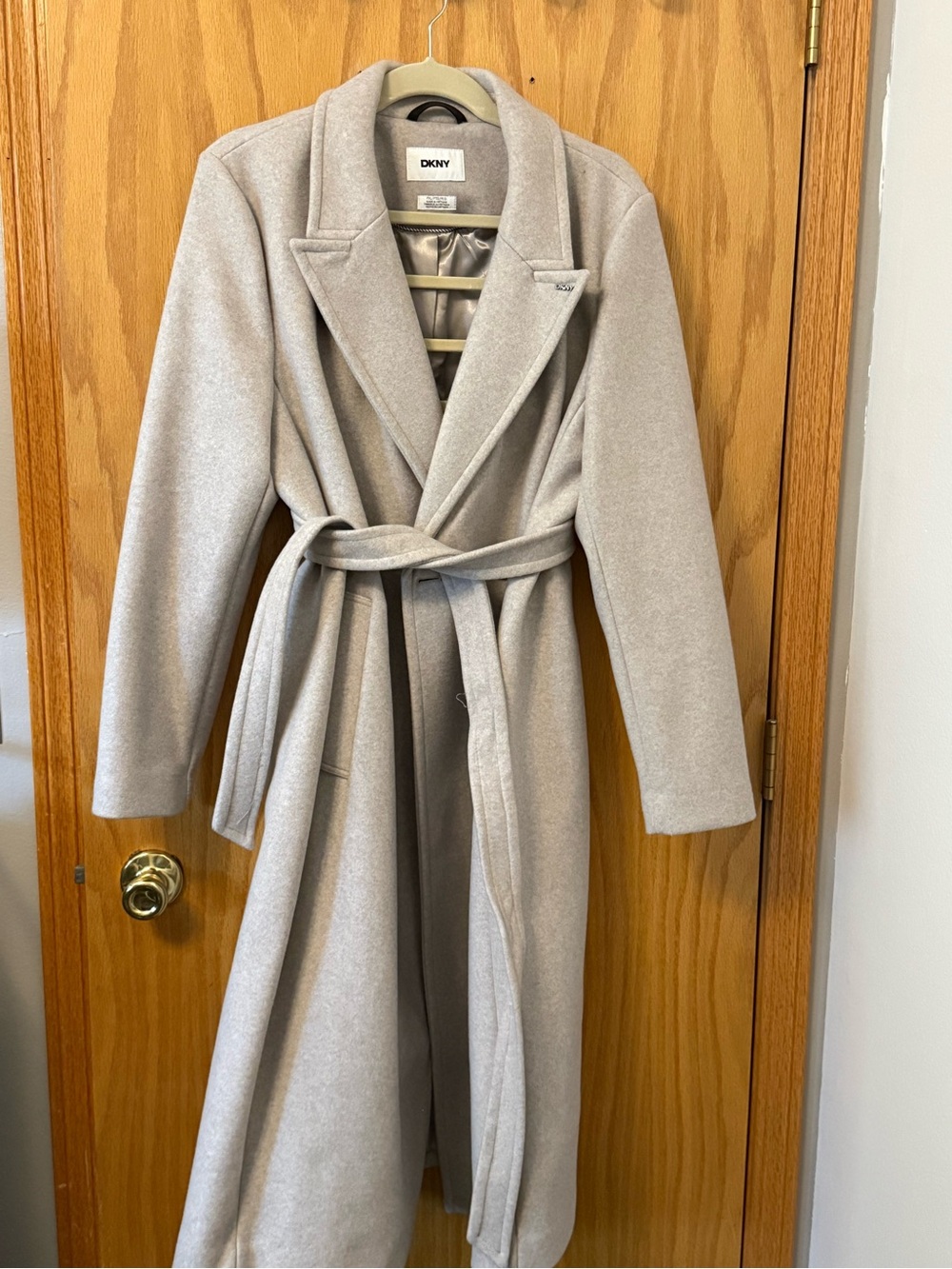 DKNY Women's Gray Long Belted Wrap Coat